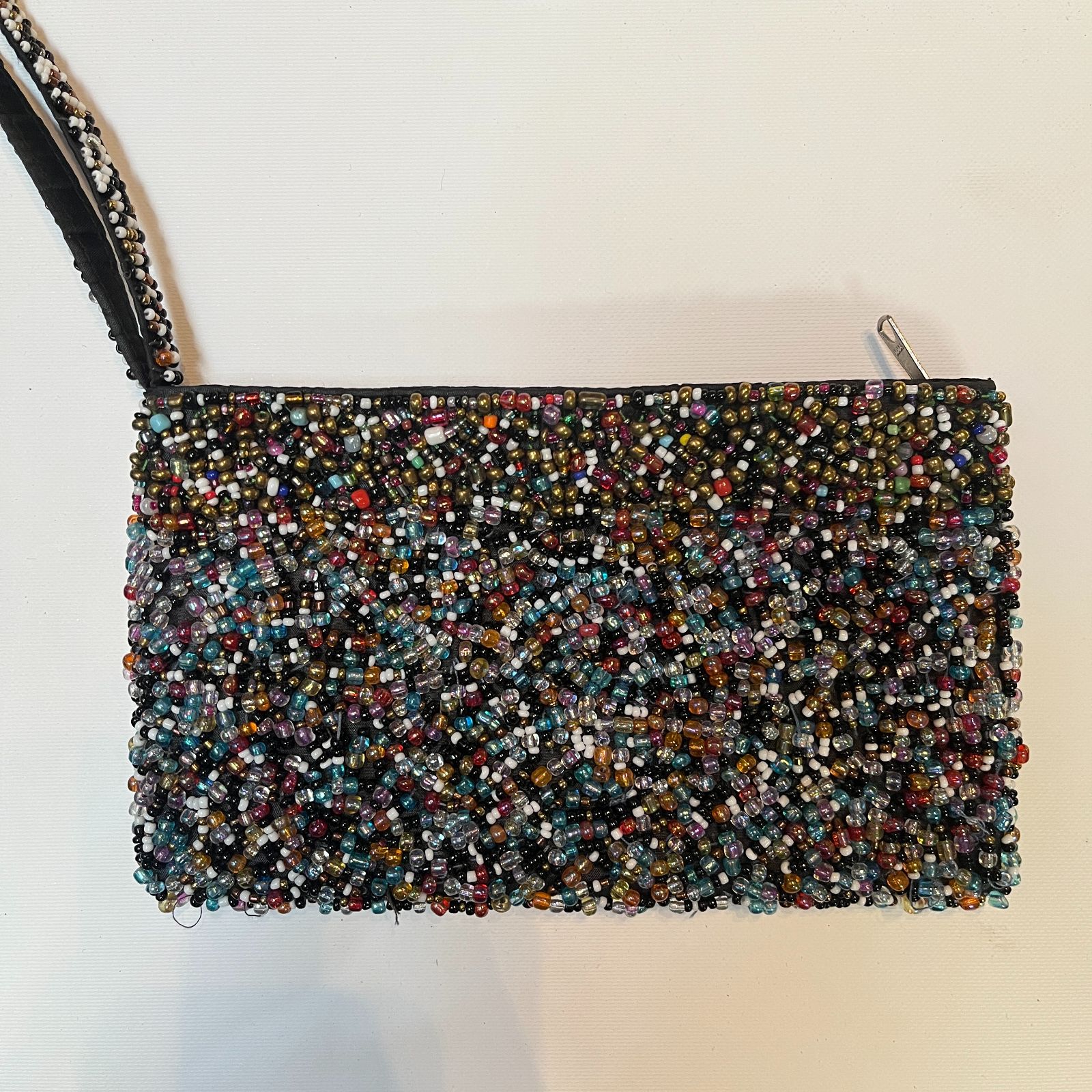 CUTE! MULTI COLORED BEADED CLUTCH W/ WRISTLET in MULTI
