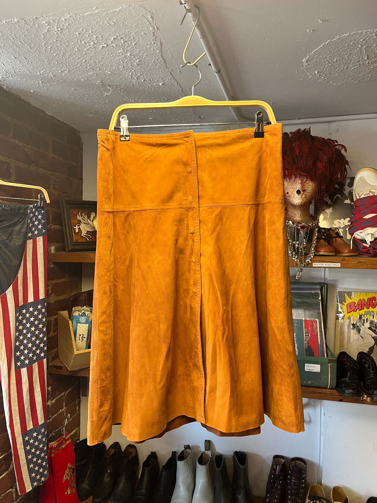 THEORY SUEDE LEATHER KNEE LENGTH SKIRT WITH SNAP BUTTONS in BROWN