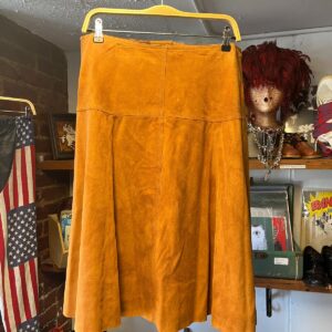 THEORY SUEDE LEATHER KNEE LENGTH SKIRT WITH SNAP BUTTONS in BROWN