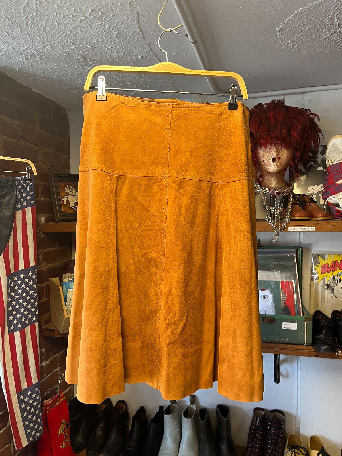 THEORY SUEDE LEATHER KNEE LENGTH SKIRT WITH SNAP BUTTONS in BROWN