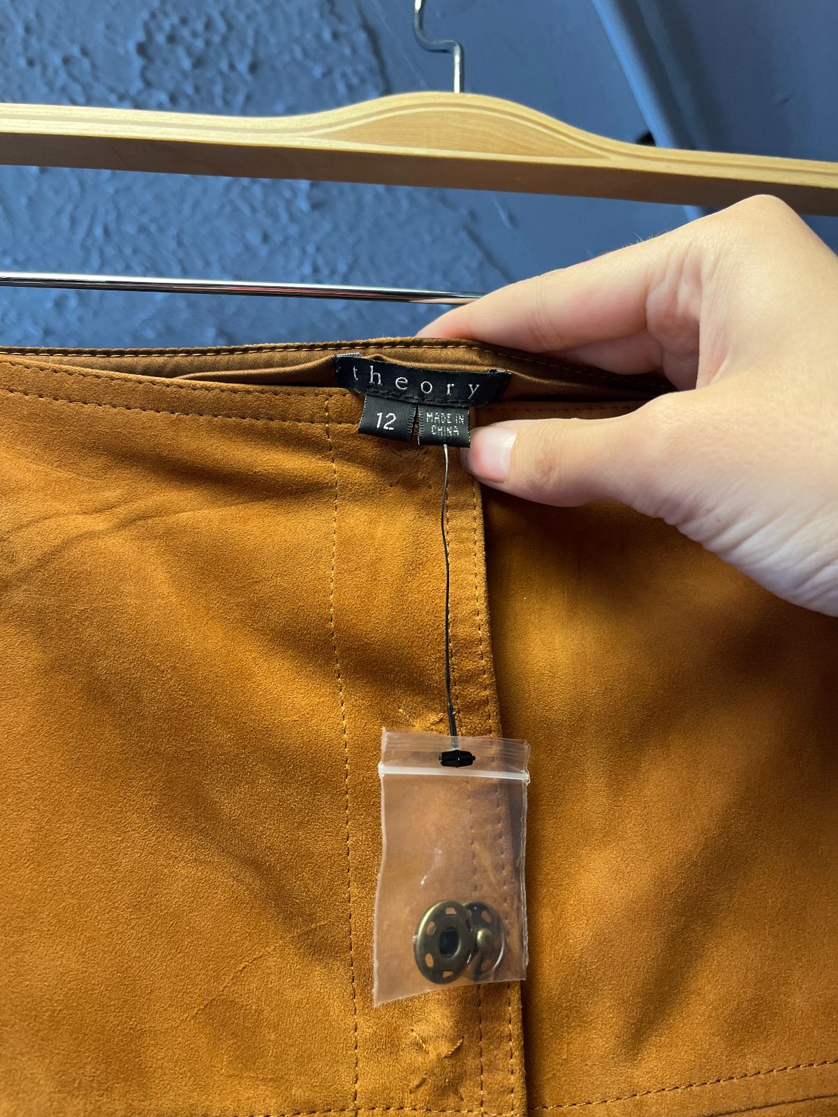 THEORY SUEDE LEATHER KNEE LENGTH SKIRT WITH SNAP BUTTONS in BROWN