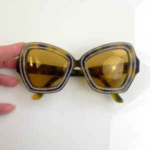 CELINE AMAZING CELINE OVERSIZED BUTTERFLY SUNGLASSES RHINESTONE EDGES - CUSTOM LENSES in BROWN HAVANA