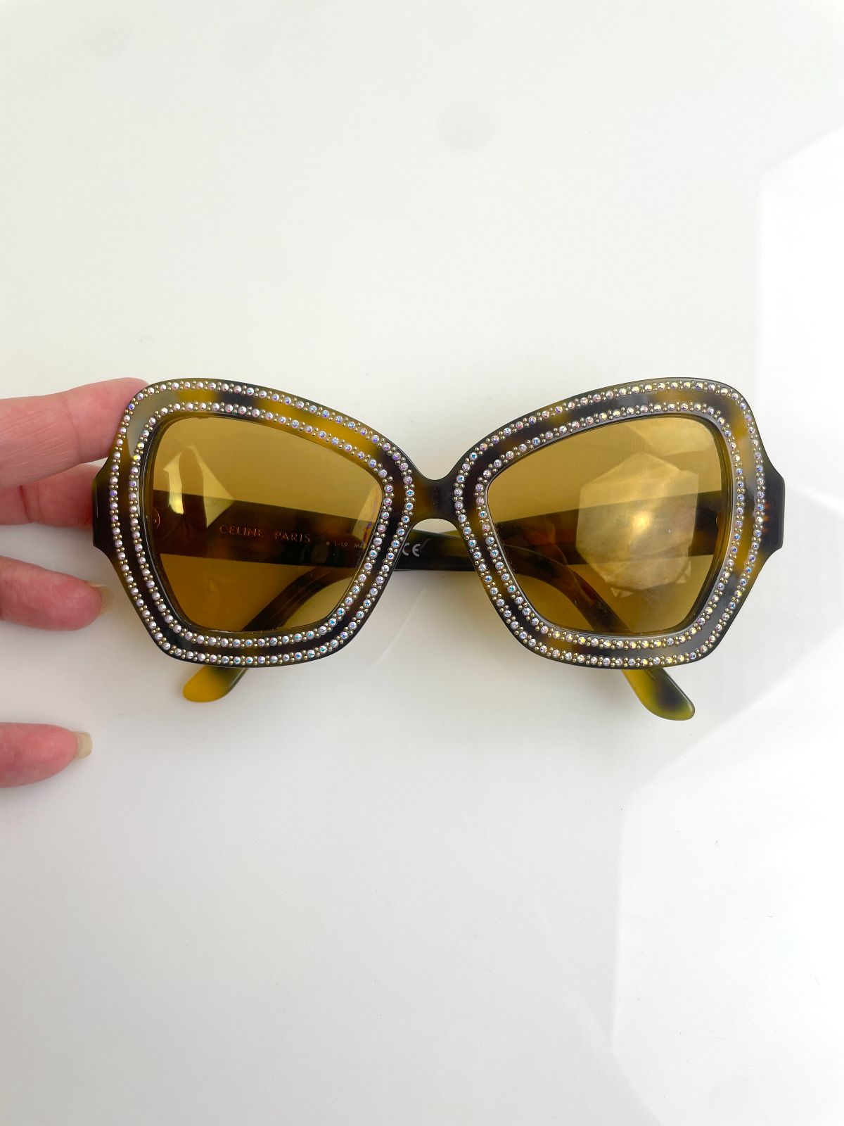 CELINE AMAZING CELINE OVERSIZED BUTTERFLY SUNGLASSES RHINESTONE EDGES - CUSTOM LENSES in BROWN HAVANA
