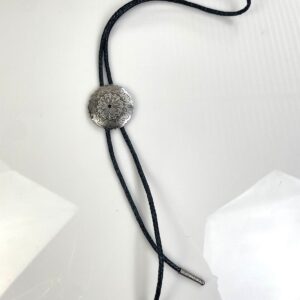 *AS-IS* 925 STERLING SILVER BOLO TIE ORNATE FLORAL DESIGN & BLUE SPINEL STONE in SILVER, BLACK, BLUE